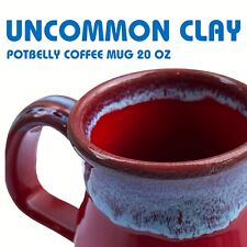 Uncommon Clay Handmade 20oz Pot Belly Ceramic Coffee Mug Red Blue Glaze Made USA picture