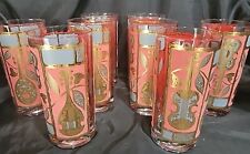 (8) MCM Georges Briard Musical Instruments  Red  & 22k Gold HiBall Glasses Great picture