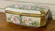 Hand Painted Gorgeous Porcelain Gold Floral Dresser Box Signed picture