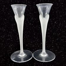 Sasaki AEGEAN FROST Pair Tapper Candle Stick Holder Frosted Bottom Clear Top picture