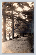 RPPC Beautiful Tree Lined Dirt Road by Lake Real Photo Postcard picture