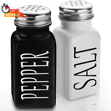 Salt and Pepper Shakers Set - Cute Salt Shakers - Vintage Glass Black and White  picture