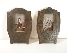 Vintage Antique Art Noveau Photo Frames Pair Carved Wood 1900s Austria-Hungary picture