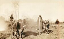 1930s RPPC Postcard; Young Woman & Jersey Dairy Cows, Unknown US Location picture