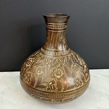 vintage brown and gold metal vase with flowers made in india  picture