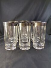 VINTAGE SET OF (7) LIBBEY METALLIC SILVER RIM WATER GLASS TUMBLERS HIBALL 13OZ picture