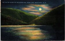 Moonlight Echo Lake White Mountains NH new Hampshire Postcard PM Biddeford ME 1c picture