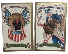 Uncle Sam Postcard Patriotic Thanksgiving Carries Turkey Lot 2 one trimmed picture