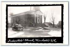 Winchester NH Postcard RPPC Photo Federated Church Car Scene c1940's Vintage picture