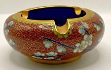 Vintage Chinese Cloissone Ashtray Cherry Blossoms Brass Enamel picture