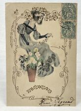 Austrian Artist Sergius Hruby | Art Nouveau Young Lady Floral Gold Detail 1900 picture
