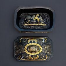 RARE ANCIENT EGYPTIAN ANTIQUE Scarab Jewelry Box Engraved With Pyramids & Sphinx picture