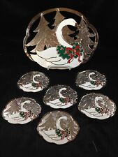 Vintage WM Rogers Christmas Swan Trivet with 6 Matching Coasters picture