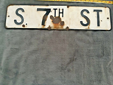 ANTIQUE METAL WHITE PORCELIAN EMBOSSED STREET SIGN SOUTH 7TH STREET picture