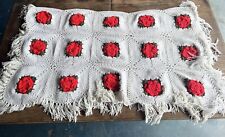 VTG Beautiful Granny Afghan Crochet Blanket Throw Rose Floral 3D Design 72x64 picture
