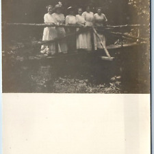 c1910s Beautiful Group Women Outdoors Gel RPPC Branch Bridge Real Photo PC A261 picture