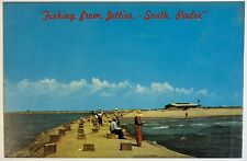 Fishing from Jetties South Padre Island, Texas Vintage Color Photo Postcard picture