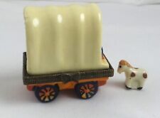 PHB Porcelain Hinged Western Covered Wagon Trinket Box ~ with Tiny Horse picture