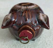 Vintage Hull Pottery Corky Pig Piggy Bank Brown Drip  1957 Original Cork USA 50s picture