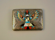 Vtg Navajo Indian Silver Belt Buckle - Inlaid Eagle Knifewing - Robert Becenti picture