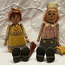 PRIMITIVE FOLK ART “ANN & ANDY” WOOD CARVED HAND PAINTED FIGURINES picture