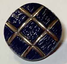 VTG Navy Blue Glass Button Self Shank Silvertone Accent Tic Tac Toe Grid 1/2