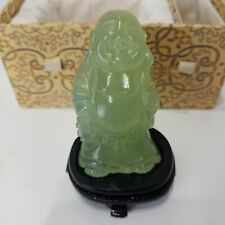 Green Jade Buddha Wood Stand Natural Hand Crafted Imported Vintage Gift NIB picture