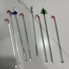Lot Of 8 Vintage Christmas Tree,Snowman, Candle……Blown Glass Swizzle Sticks picture