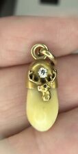 Antique 10k Yellow Gold Elks Tooth Fob / Pendant - w/ Diamond picture