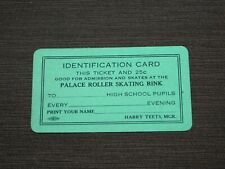 VINTAGE PALACE ROLLER SKATING RINK STUDENT IDENTIFICATION CARD BLANK picture