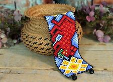 Huichol Indian Bracelet Beaded Red Jaguar Handmade Mexican Folk Art 7 1/2 inches picture