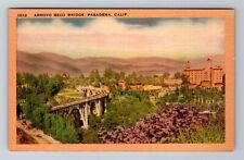 Pasadena CA-California, Aerial Arroyo Seco Bridge, Antique, Vintage Postcard picture