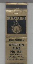 Matchbook Cover - West Virginia Weirton Elks No. 1801 Weirton, WV picture