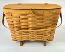 1993 Longaberger Footed Magazine Basket w/ Lid & Swing Handle Signed Dated Large picture