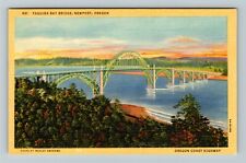 Newport OR-Oregon, Aerial View Yaquina Bay Bridge, Vintage Postcard picture