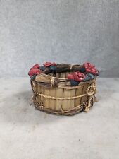 Vintage Cute Small Wicker Basket Handwoven With Flower Roses 3