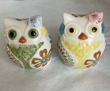 Pier One Owl Salt & Pepper Shaker Retired Colorful, Whimsical, Boho Floral picture