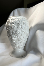 White Footed NAPCO Vase with raised Roses and Leaves Urn Style picture