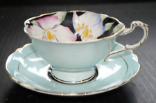 Paragon Bone China Cup & Saucer pastel green outer multi color inner England picture