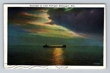 Sheboygan WI-Wisconsin, Moonlight On Lake Michigan, Vintage c1931 Postcard picture