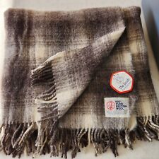 Vtg The Jacob Pure British Wool Thick Camp Blanket Brown Plaid 70x54” Fringe NWT picture