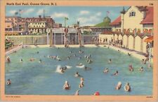 North End Pool Ocean Grove NJ swimmers Agreen linen postcard F619 picture