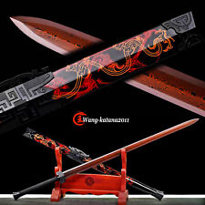 42'Red Dragon Damuscus Folded Steel Sharp Chinese Han DynastyJian Straight Sword picture