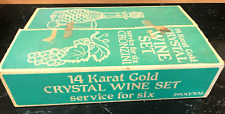 Vintage 14K Gold Cronzini Crystal Wine Decanter Set Service for 6 w Original Box picture
