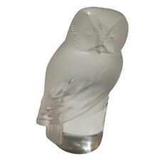 Signed Frosted Crystal Owl on Pedestal Figurine/Paperweight 3 1/2