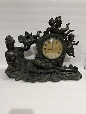 Large Vintage Ornate Desk Clock Nude Victorian Lady And Cherubs Statue Resin picture