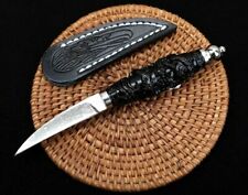 Mini Drop Point Knife Fixed Blade Hunting Survival Damascus Steel Wood Handle S picture