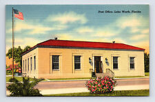 Linen Postcard Lake Worth FL Florida Post Office picture