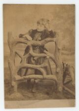 Antique c1880s Cabinet Card Adorable Girl Posing on Faux Fence Fort Worth, TX picture