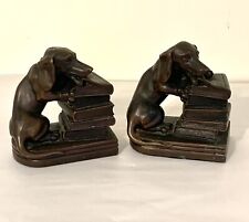 Vintage Jenning Bros Dachshund Bookends Signed JB 1700 Dog Chewing on Books picture